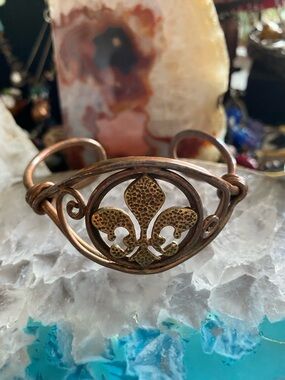 Handmade by Boston Artist Copper Cuff Bracelet Fleur-de-lis Artisan Design